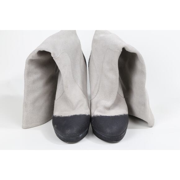 Chanel Suede Leather Slouchy Boots Cap Toe Knee High Heel Boots CC Logo Size 39 - Picture 13 of 16